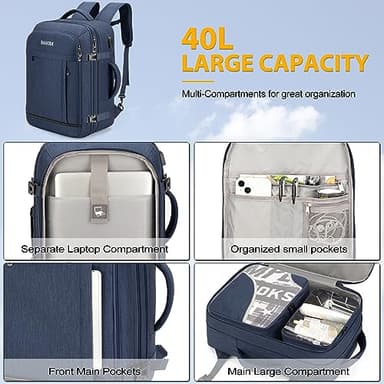 BAGODI Carry On Backpack for Men Women,42L Flight Approved Travel Backpack with 4 Packing cubes,Expandable Water-resistant 17Inch Laptop Backpack,Casual Daypack Businless Weekend Hiking - Image 5