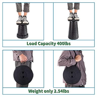 Boreeman Upgraded Folding Stool Lightweight Yet More Sturdy with Load Capacity 400lbs Portable Collapsible Stool for Camping Fishing Hiking BBQ (Black) - Image 4