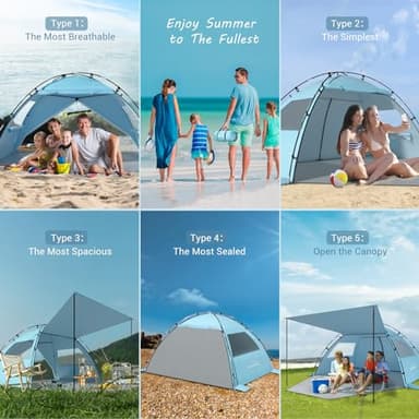 Elegear Beach Tent Sun Shelter with Canopy, 4-5 Person Pop Up Beach Tent, Easy Setup UPF 50+ UV Protection Portable Lightweight Double Silver Coating Beach Cabana Sun Shade Shelter - Sky Blue - Image 4