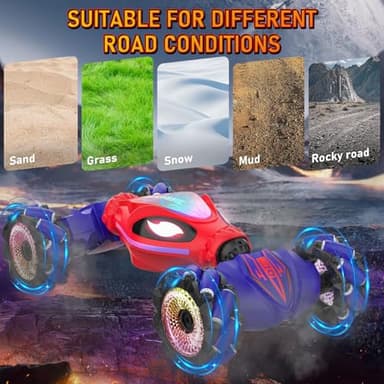 SAUFTTI Gesture RC Cars, Hand Controlled Stunt Car for 6-12 yr Kids, 2.4GHz Gesture Sensor Remote Control Cars, 4WD Double Sided Stunt RC Twist Car with Light Music for Boys Girls Birthday Xmas Gift - Image 6
