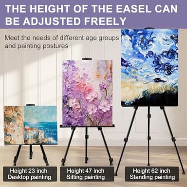 AROIC10 Pack Painting Display Easel Stand Portable Adjustable Metal Tripod Artist Canvases Height from20to66Inch Extra Sturdy forTable-Top/Floor Painting, Drawingand Displaying,Black with10StorageBag - Image 5