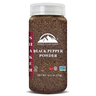 Himalayan Chef Organic Black Pepper Powder Shaker - 6.17Oz (175g), Free from Artificial Colors & Additives, Non GMO & Kosher Certified, Black Pepper Shaker - Image 1