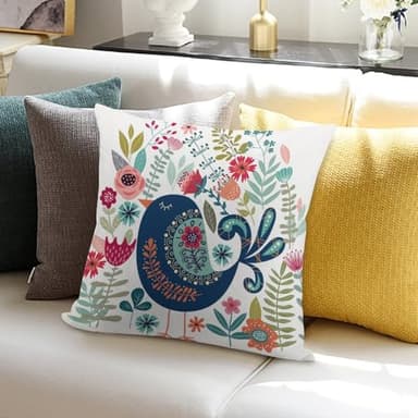 Catoon Spring Bird Luxury Velvet Pillow Cover 18x18 Inch Decorative Cushion Cases with Unique Bright Prints - Soft Comfortable & Hypoallergenic - Perfect for Sofa Bed and Home Decor - Image 7
