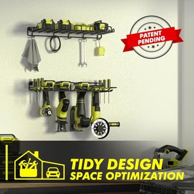 Amoowis Power Tool Organizer, Drill Holder Max 50lb load & Assembly-free by Heavy Duty Metal, 4 Slots 2 Shelves for Cordless Drill Organizer in Garage/Workshop/Pegboard/Shed Suitable for Father's Day - Image 2