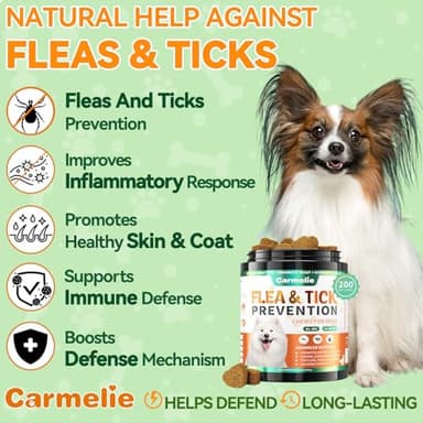 Carmelie Flea and Tick Prevention for Dogs - 200 Soft Chewables Natural Dog Flea and Tick Support - Oral Flea Supplement for All Breeds & Size Dogs, Puppy Flea Protection - Duck Flavor - Image 2