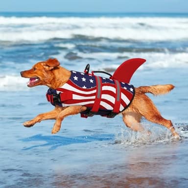 Queenmore Shark Dog Life Vest for Swimming, Pet Life Vests for Boating, High Buoyant DogLife Jacket, Ripstop High Flotation Swimsui for Small, Medium, Large Dogs (USA Flag,M) - Image 8