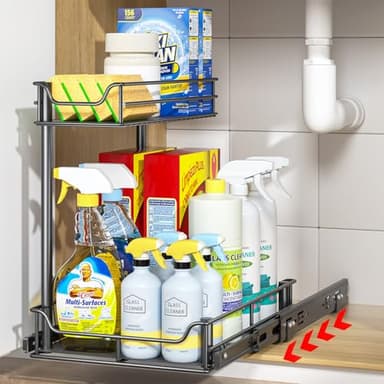 LAMU Under Sink Organizer, Pull Out Cabinet Organizer with Upgraded Slides, Slide Out Sink Shelf Cabinet Storage Shelves, Storages for Kitchen Bathroom - Image 1