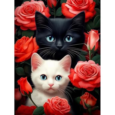 SDYJQ Cat Diamond Art Kits for Adults, Diamond Painting Rose Kits for Adults Beginner, Diamond Arts and Crafts for Home Wall Decor and Gift 12x16 Inch - Image 1