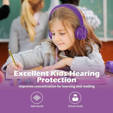 Kids Headphones, AILIHEN I35 On-Ear Headphones for School, Safe Volume 93dB, HD Mic Stereo Headphone for Kid Girls Children, Foldable Wired 3.5mm for Chromebook, Laptop, Computer, Tablet (Pink Purple) - Image 3