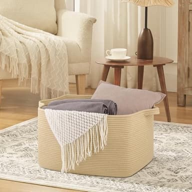 OIASKET Large Blanket Basket, Jute Blanket Storage Living Room, Rectangle Woven Baskets for Storage Toys, Towels, Diry Clothes Organizer Bins (Jute) - Image 2