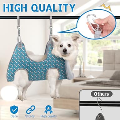 Supet Dog Grooming Hammock Harness for Dogs Cats, Relaxation Pet Nail Clipper Hammock, Restraint Dog & Small Animal Leashes Sling for Groomingk for Nail Trimming (Coral Blue, S) - Image 3
