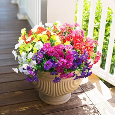 HyeFlora Artificial Flowers for Outdoors Fake Plants Outside Decoration, 12 Bundles Silk Colorful Morning Glory with Eucalyptus UV Resistant Realistic Faux Flowers for Planter Porch Patio Yard Garden - Image 8