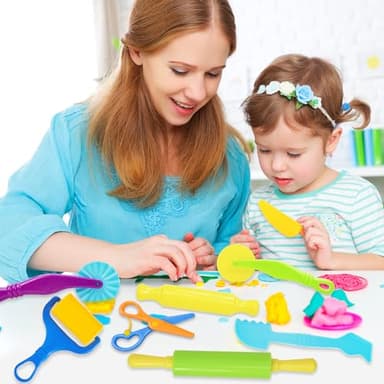 LCY WEDSHI Playdough Tool Set, 9 Pcs Play Dough Tools Sets for Kids Ages 4-8, Playdough Accessories Includes Cutters Roller, Rolling Pins, Safety Scissors, Plastic Knife - Image 6