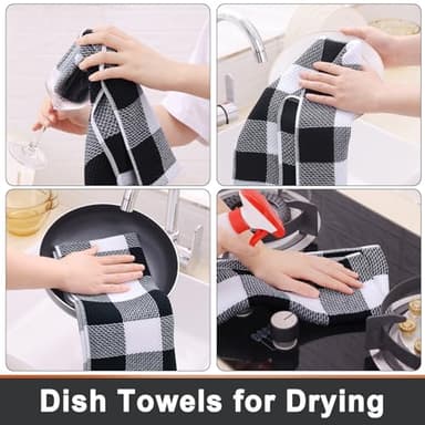 Mordimy 100% Cotton Waffle Weave Kitchen Towels, 13 x 28 Inches, Super Soft and Absorbent Buffalo Check Dish Towels for Drying Dishes, 4-Pack, Black & White - Image 6