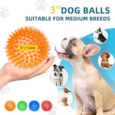SHARLOVY 3'' Squeaky Balls for Small Dogs, 4 Colors Spiky Dog Balls for Puppy Teething, Durable Puppy Chew Toys for Teething, Indestructible Toys to Fetch and Train, BPA Free Non-Toxic - Image 4