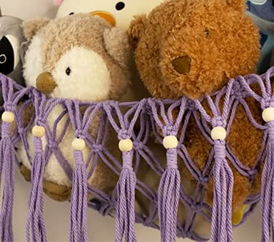 Stuffed Animal Hammock Corner with LED Light - Toy Storage Hammock Plushie Net Organizer - Teddy Bear Stuffy Hammock - Purple Nursery Decor Baby Kids Bedroom Nursery Furniture - Image 3