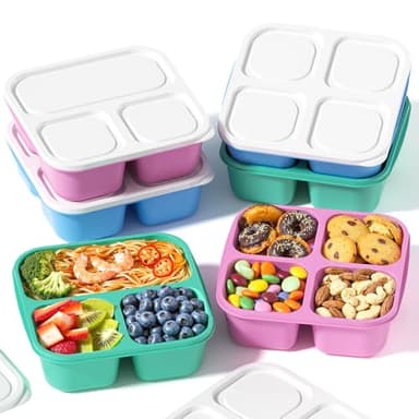 Canfanni 6 Pcs Snack Box Container Set, Reusable 3&4 Compartment Meal Prep Snack Containers for Adults Kids Toddler, BPA-Free Divided Lunchable Container for School, Work and Travel (5 Color) - Image 1