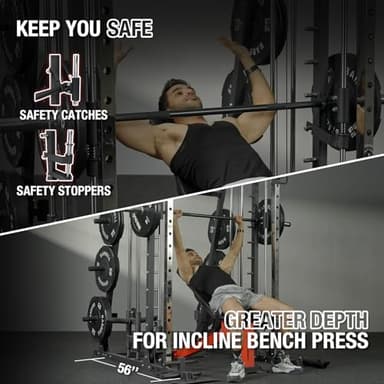 Mikolo Smith Machine, 2200lbs Squat Rack with LAT-Pull Down System & Cable Crossover Machine, Training Equipment with Leg Hold-Down Attachment - Image 3