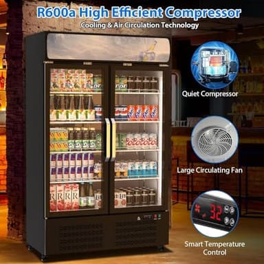 GAOMON Commercial Refrigerator, Merchandiser Refrigerator for Beverage, Glass Door Upright Display Fridge with Front LED Light, Double Glass Door Fridge Refrigerator for Shop, Restaurant, Apartment - Image 5