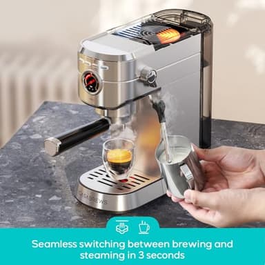 CASABREWS 5418 PRO Espresso Machine 20 Bar, Upgraded Espresso Maker with Powerful Steam Milk Frother, Stainless Steel Coffee Machine with Fast Heating System for Cappuccino, Latte, Silver - Image 3
