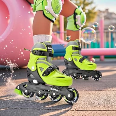 2PM SPORTS Girls Adjustable Illuminating Inline Skates with Light up Wheels, Fun Flashing Beginner Roller Skates for Kids - Yellow Medium - Image 6