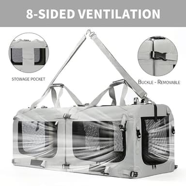 Petseek Extra Large Cat Carrier Soft Sided, Portable Small Dog Carrier for 2 Cats, 24"x16.5"x16" Car Travel Folding Comfortable Design with Litter Box and Bowls, Grey-2+ Litter Box+ Bowl*2 - Image 5