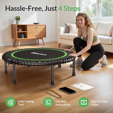 BCAN 40" Adult Fitness Trampoline with Durable Bungees, Stable & Quiet Exercise Rebounder,Great Mini Trampoline for Indoor/Garden Workout - Green - Image 6