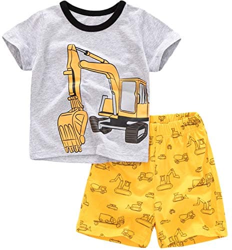 Popshion Boys Excavator Pajamas Summer Short Sets Toddler Pjs Cotton Jammies Truck Pj Clothes Kids Sleepwear Back to School Outfits 4t - Image 1