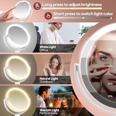B Beauty Planet Makeup Mirror with Lights, Lighted Magnifying Mirror 30X with 3 Lighting and Adjustable Brightness, 2-Sided Height Adjustable Vanity Mirror for Bathroom, Gifts for Women White - Image 3