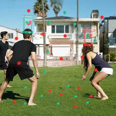 2 Pack Head Hoop Basketball Party Game for Kids and Adults Carnival Game Adjustable Basket Net Headband with 20 Balls for Carnival Party Birthday Party Family Indoor Outdoor Game (Red + Green) - Image 4