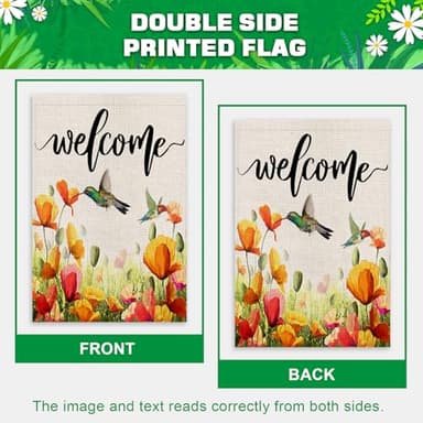 FUYUCHEN Hummingbird Garden Flag 12x18 Inch Double Sided Tulip Welcome Spring Summer Outside for Yard Outdoor Seasonal Decoration Flag - Image 6