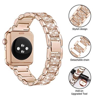 Mesime Compatible for Apple Watch Band with Screen Protector Case, Jewelry Replacement Bands 46mm 45mm 44mm 42mm 41mm 40 mm 38mm 2 Pack Protective Cover for iWatch Series 11/10/9/8/7/6/5/4/3/2/1/SE Women - Image 3