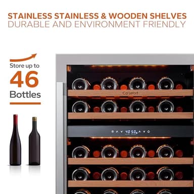 Ca'Lefort Wine Fridge & Cooler - 24 Inch 46 Bottle Wine Cooler Refrigerator, 40-65°F Dual Zone Wine Refrigerator Glass Door, 3 LED Built-in or Freestanding Fridge for Home/Bar/Kitchen (5.65 cu.ft) - Image 4