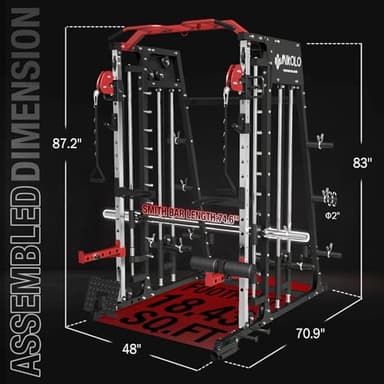 Mikolo Smith Machine, 2200lbs Squat Rack with LAT-Pull Down System & Cable Crossover Machine, Training Equipment with Leg Hold-Down Attachment - Image 8