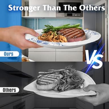 Charmount Paper Plates Bulk 8.5 Inch, 150pcs Disposable Plates, Blue Paper Plates for Parties and Daily Use, Soak Proof, Cut Proof, Flower Printed - Image 3