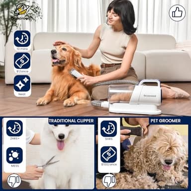 geoorood Dog Grooming Vacuum Kit, 5 in 1 Pet Hair Grooming Tools 13000Pa 2.2L Dust Cup with Clippers for Dogs Cats Shedding Brush Remover at Home Bule - Image 3