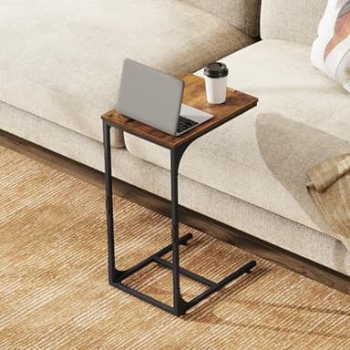 WLIVE C Shaped End Table, Small Couch Side Tables with Metal Frame That Slide Under, Sofa Table TV Tray for Living Room, Bedroom, Rustic Brown - Image 2