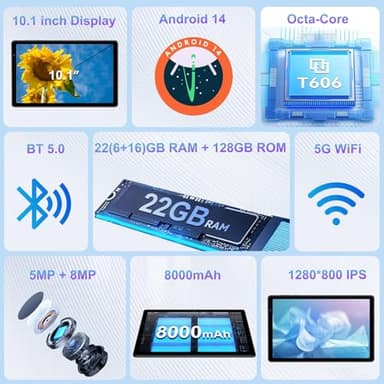 2025 Android 14 Tablet, 10 inch Tablets 22GB+128GB +1TB Expand, 8000mAh Octa-Core Tablet w/ Drop-proof Case, HD IPS Display, GPS, 5G WIFI, Split Screen,Widevine L1, for Adults and Kids -Metal Rose Red - Image 6