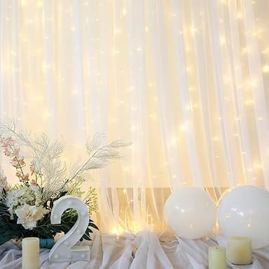 White Tulle Backdrop Curtain with Lights String for Parites 10×8ft Sheer Backdrop Curtains White Curtain Backdrop for Wedding Baby Shower Birthday Party Photo Shoot Decorations(2 Panels 10ft×8ft) - Image 6