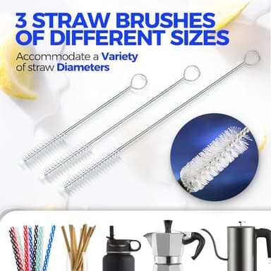 Holikme Bottle Brush Cleaner Set, 14" Long Handle Stainless Steel Bottle Cleaner Brush, 3 Straw Cleaner Brush, Bottle Cleaning Brush for Water Bottle, Cups, Abrasive Wheel Brushes, Straws Black - Image 4