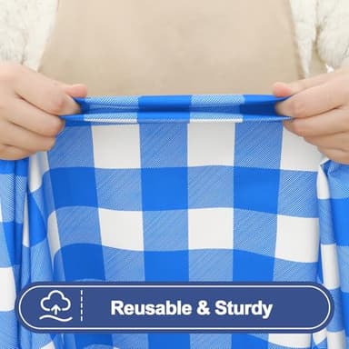 Smiry Picnic Table Cloth 2 Pack, Waterproof Elastic Fitted Tablecloths for 6FT Rectangle Tables, Washable Polyester Buffalo Plaid Tablecloth for Camping, Dining & Outdoor (Blue & White, 30" x 72") - Image 4