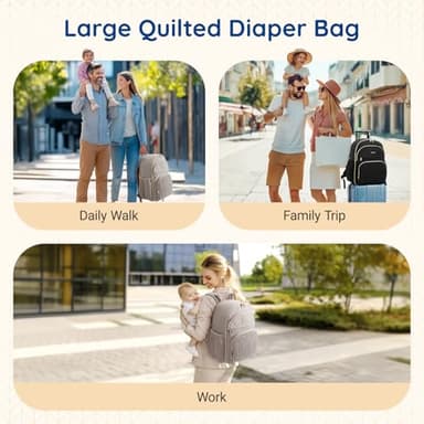 mommore Diaper Bag Backpack Large Baby Bag with Insulated Pockets, Laptop Sleeve Stroller Buckles, Quilted Travel Diaper Backpack with Luggage Strap - Image 6