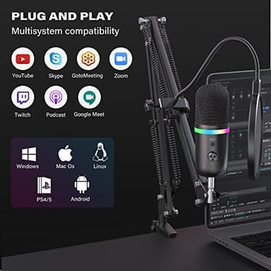 WMT USB Microphone with Boom Arm, Condenser Gaming Mic for PC/MAC/PS4/PS5, with Brilliant RGB Lighting Headphone Output Volume Control, Mute Button, Pop Filter, for Streaming Podcast YouTube Discord - Image 2