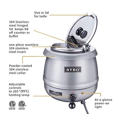 SYBO SB-6000-2G Commercial Grade Soup Kettle with Hinged Lid and Detachable Stainless Steel Insert Pot for Restaurant and Big Family, 10.5 Quarts, Silver - Image 4