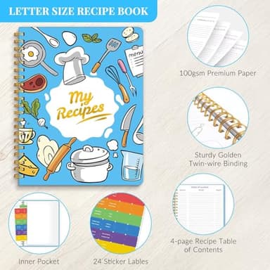 LuBudingJoy Blank Recipe Notebook to Write in Your Own Recipes, Full Page Sprial Hardcover Personal Recipe Organise, Recipe Journal Hold 140 Recipes (Cerulean) - Image 5