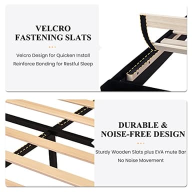 SHA CERLIN Full Platform Bed Frame with Velvet Upholstered Headboard, Mattress Foundation with Strong Wooden Slats Support, No Box Spring Needed, Black - Image 6