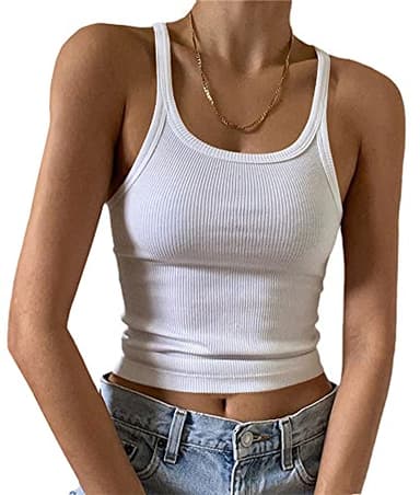 Artfish Women's Sleeveless Tank Top Form Fitting Scoop Neck Ribbed Knit Basic Cami Tight Fitted White S - Image 1