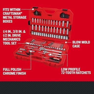 CRAFTSMAN Mechanics Tool Set, 1/4, 1/2 and 3/8 Inch Drive, 135 Piece (CMMT12124) - Image 2