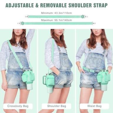 Nuovoware Water Bottle Carrier Bag Fits Stanley Quencher 40OZ, Water Bottle Holder with Strap and Pocket, Neoprene Water Bottle Pouch Sleeve Sling Bag for Hiking Travelling Camping, Mint Green - Image 5