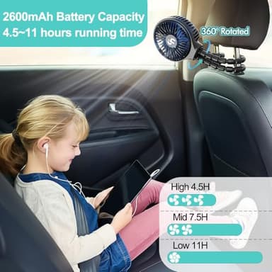 HomeLifairy Portable Stroller Fan, USB or Rechargeable Battery Operated with 3 Speeds and 360°Rotate, Cooling Clip On for Baby Crib Travel Car Seat Black - Image 4